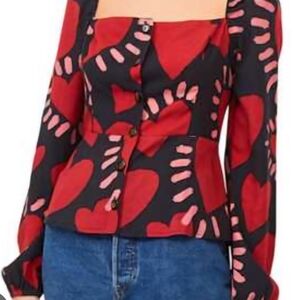 FARM Rio Long Sleeve Hearts Blouse